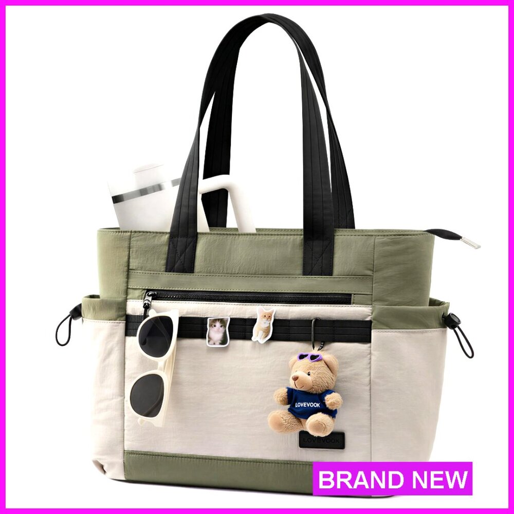 Lightweight Quilted Puffer Tote Bag With 7 Compartments, Zipper Closure